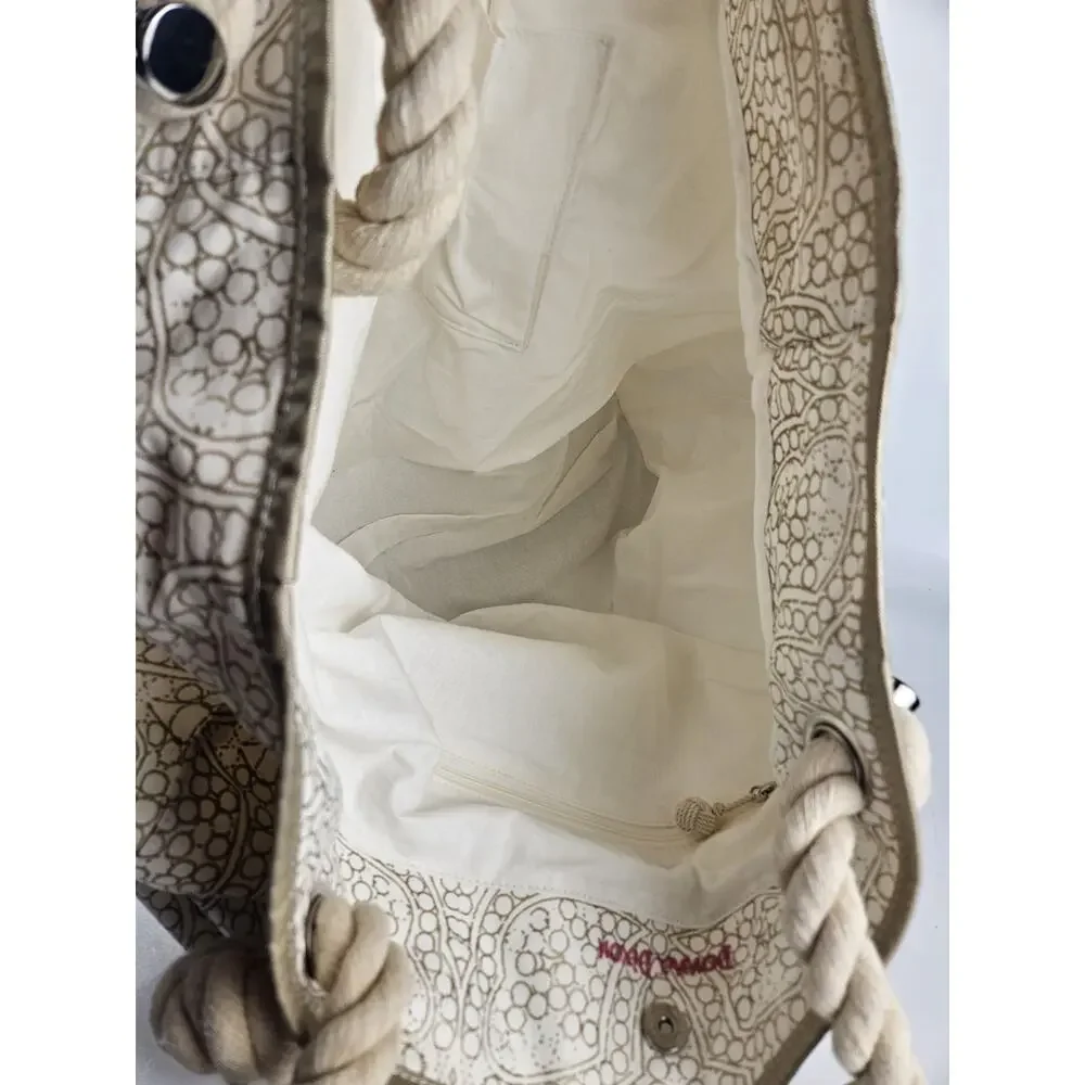 Donna Dixon Large Rope Handle‎ Off-White & Gold Canvas Tote Bag